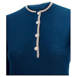 Hermès-Hermes Blue 100% Virgin Wool H Logo Buttons Knitted Polo Shirt Fr34 Xs-Blue