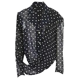 Comme Des Garcons-Comme Des Garcons 1988 Black Navy Polka Dot Dual Layer Draped Front Blazer S-Black