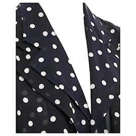 Comme Des Garcons-Comme Des Garcons 1988 Black Navy Polka Dot Dual Layer Draped Front Blazer S-Black