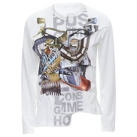 Comme Des Garcons Homme Plus 2020 Deconstructed Scrunched Front Printed Top S White