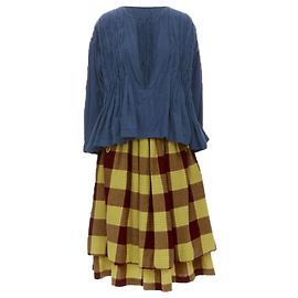 Comme Des Garcons 1980er Vintage Blau Rüschennähte Top Geschichteter Karorock M Blau
