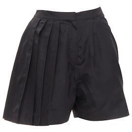 Christian Dior Raf Simons Black Silk Asymmetrical Pleated Flared Shorts Fr34 Xs Black
