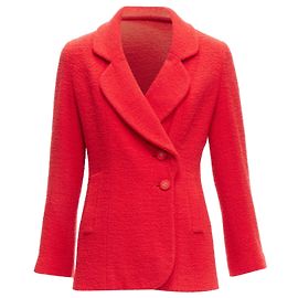 Chanel 94A Vintage Runway Red Wool Tweed Gold Cc Button Jacket Fr36 S Red