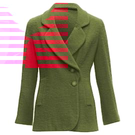 Chanel-Chanel 94A Vintage Runway Red Wool Tweed Gold Cc Button Jacket Fr36 S-Red