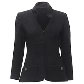 Chanel-Chanel 17C Paris Cuba Lattice Tweed Coco Satin Collar Little Black Jacket Fr36 S-Black