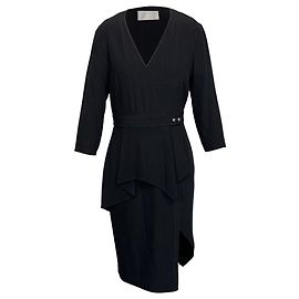 Jason Wu Dashed Pinstripe Midi Peplum Dress in Black Viscose Black