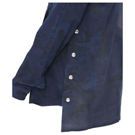 Balmain Blue Camouflage Cotton Gold Button Military Shirt Jacket  Eu40 L Blue