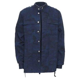 Balmain Blue Camouflage Cotton Gold Button Military Shirt Jacket Eu38 S Blue