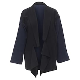 Comme Des Garcons-Comme Des Garcons 1980'S Vintage Deconstructed Black Navy Drape Front Blazer M-Blue