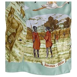 Hermès-Hermes Vintage Tan Brown Suede Eather Tanzanie Animal Silk Back Vest Fr40 M-Brown,Beige