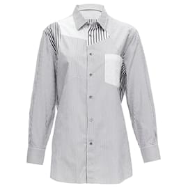 Alexander Mcqueen-Alexander Mcqueen Grey White Cotton Mixed Stripes Patchwork Shirt Sz.16 L-Grey