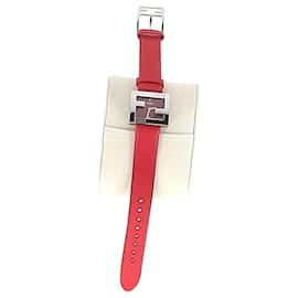Fendi-Montre à quartz en acier inoxydable Fendi Fendimania avec bracelet en cuir rouge-Rouge,Bordeaux