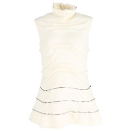 Top sans manches en coton crème avec col roulé froncé et détails de fermeture éclair JW Anderson Blanc Écru