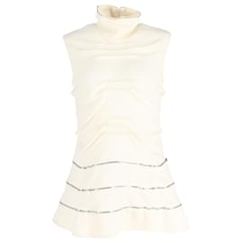 JW Anderson- JW Anderson Turtle Neck Ruched and Zipper Detailed Sleeveless Top in Cream Cotton-White,Cream