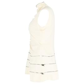 JW Anderson- JW Anderson Turtle Neck Ruched and Zipper Detailed Sleeveless Top in Cream Cotton-White,Cream