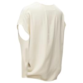 Hermès-HERMES 100% silk ivory batwing panelled V-neck H logo stitching boxy top -White,Cream