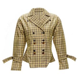 Céline Old Celine Phoebe Philo 2016 Runway Beige Checked Cinched Waist Jacket Fr34 Xs Brown Beige