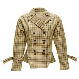 Céline-Old Celine Phoebe Philo 2016 Runway Beige Checked Cinched Waist Jacket Fr34 Xs-Brown,Beige
