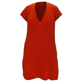 Vestido de lã laranja com decote em V tricotado Hermès Laranja Coral