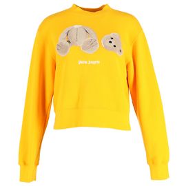 Suéter de algodão amarelo com patch de urso Palm Angels Amarelo