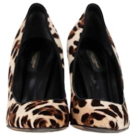 Dolce & Gabbana- Dolce & Gabbana Leopard Print Pointed Toe Pumps in Brown Pony Hair Wool-Other,Python print