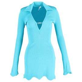 Mach & Mach Bow-Embellished Stretch-Jersey Mini Dress in Light Blue Viscose Blue Light blue