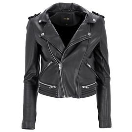 Jaqueta de couro preta Maje Maya Biker com detalhe em matelassê Preto