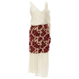 Comme Des Garcons Beige-rote Samt-Devore-Wickelkleid der Vintage-Kollektion 1996 von Comme Des Garçons M Braun Beige