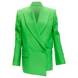 Alexander Mcqueen-Alexander Mcqueen 2022 Green Wool Double Breasted Wrap Blazer Jacket It38 Xs-Green