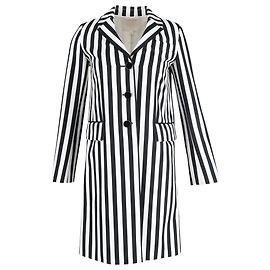 Marc Jacobs Stripe Print Single-Breasted Trench Coat in Black and White Wool Multiple colors Other