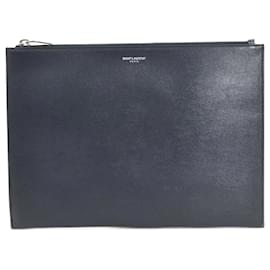Saint Laurent-Saint Laurent Navy Leather Clutch Bag-Navy blue