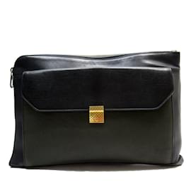 Bottega Veneta-Bottega Veneta Leather Clutch Bag-Black,Khaki