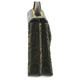 Fendi-Fendi Brown Zucca Canvas Leather Shoulder Bag-Brown
