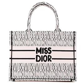 Dior-Dior White Medium Miss Dior Allover Embroidery Book Tote-White