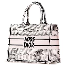 Dior-Dior White Medium Miss Dior Allover Embroidery Book Tote-White