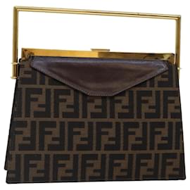 Fendi-FENDI Zucca Canvas Hand Bag Gold Black Brown Auth yk14520A-Brown,Black,Golden