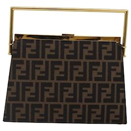 Fendi-FENDI Zucca Canvas Hand Bag Gold Black Brown Auth yk14520A-Brown,Black,Golden