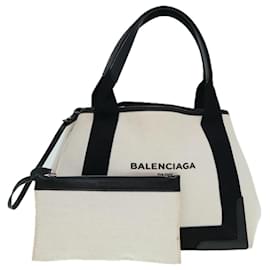 Balenciaga-Sac à main Cabas S Navy en toile et cuir Balenciaga blanc et noir 339933 Auth yk14654-Noir,Blanc