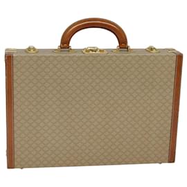 Céline-CELINE Macadam Canvas Attache Case Beige Brown Gold Auth 88818-Brown,Beige,Golden