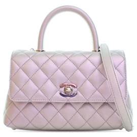 Chanel-Purple Chanel Mini Iridescent Caviar Coco Handle Bag Satchel-Purple