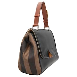 Fendi-Sac à main Fendi Pequin et cuir noir et marron-Noir