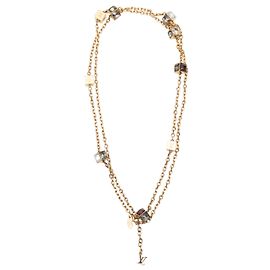 Gold-Tone Louis Vuitton Gamble Long Chain-Link Crystal Necklace Golden
