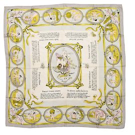 Hermès Lenço de seda estampado Hermes Les Amours em cinza e multicolorido Cinza