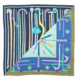 Lenço de seda estampado Hermès Les Cannes em azul e multicolorido Azul