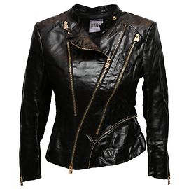 Black Herve Leger Leather Moto Jacket Size US S Black