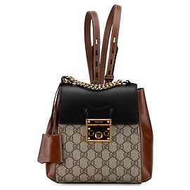 Brown Gucci GG Supreme Padlock Backpack Brown