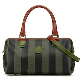 Fendi-Sac à main en toile enduite Pequin marron de Fendi-Marron