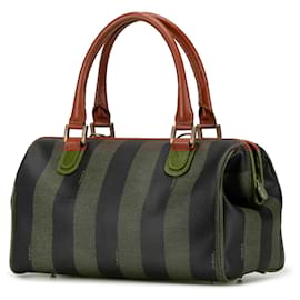 Fendi-Sac à main en toile enduite Pequin marron de Fendi-Marron