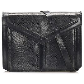 Yves Saint Laurent Brown YSL Lizard Leather Shoulder Bag Brown