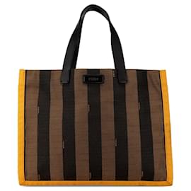 Fendi-Sac fourre-tout en toile Pequin marron de Fendi-Marron